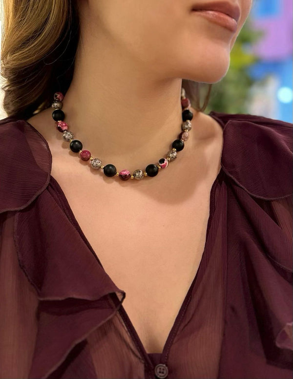 Doğal Oniks taşlı / Pirit Taşlı Kolye