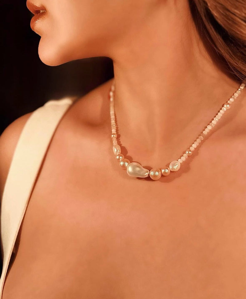 Gerçek İncili Kristal Taşlı Kolye