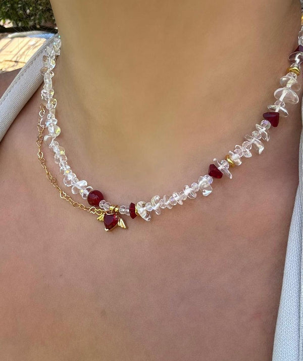 Kalpli Çelik Zincirli Doğal Kristal Taşlı Kolye