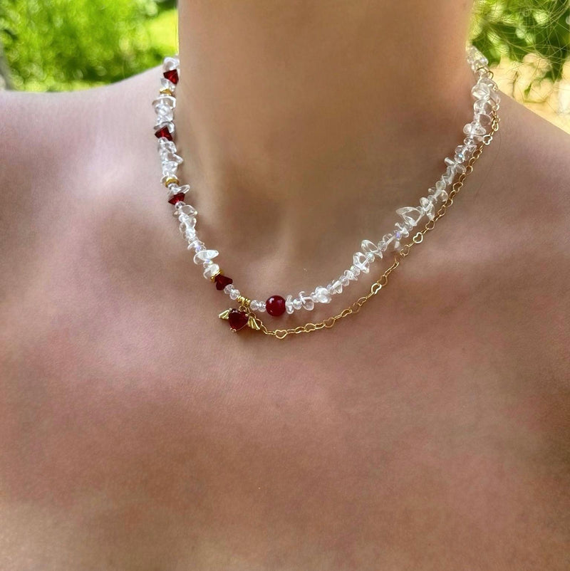 Kalpli Çelik Zincirli Doğal Kristal Taşlı Kolye